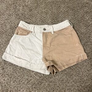 PacSun Two-Tone White and Tan Jean Shorts